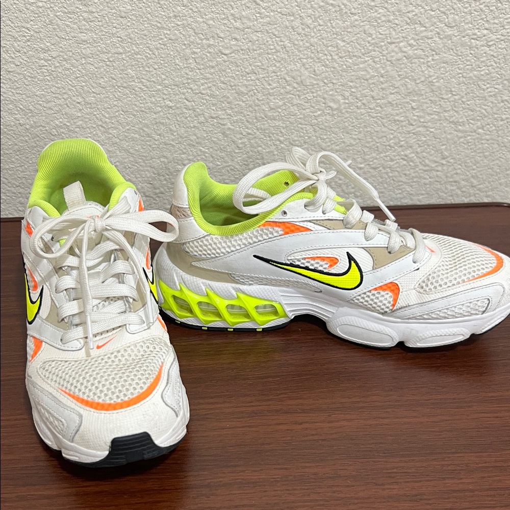 Nike Kids White Sneakers with Neon Yellow and Orange Accents - Picture 6 of 6